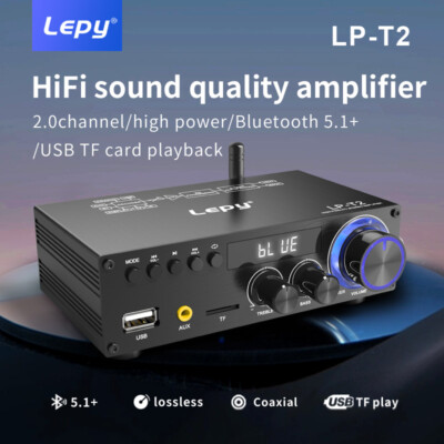 LEPY-T2 2.0CH Amplifier: 50Wx2 Power & Bluetooth 5.1 Zero Latency 