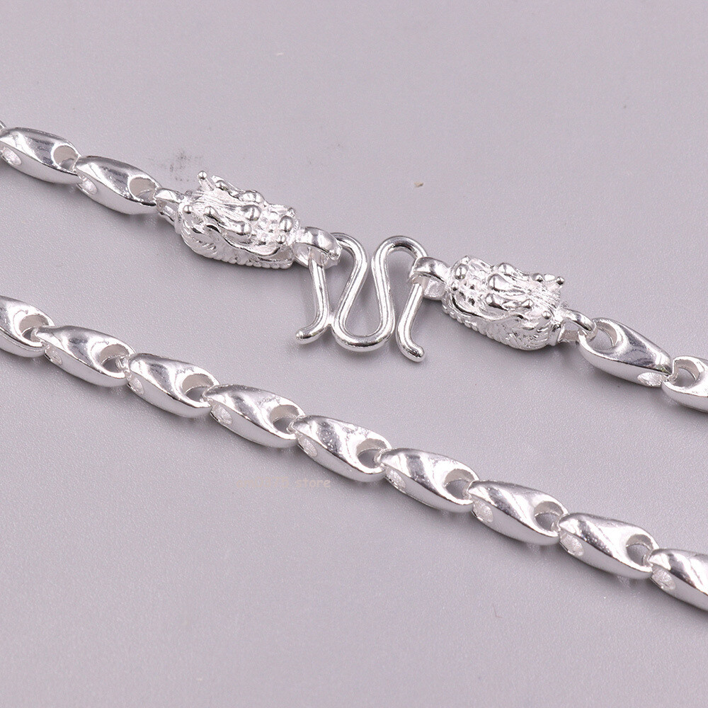 Pure 999 Fine Silver Necklace Women Man's 4mm Dragon Head
