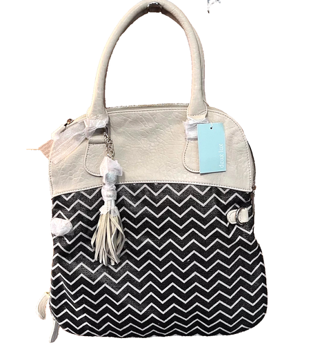Deux Lux Crossbody Expandable Fold Over Tote Handbag Weekender Black/Cream/Gold