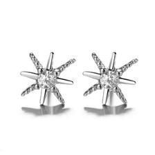 6mm Sterling Silver Cubic Zirconia Snowflake Stud Earrings Gift Box K46