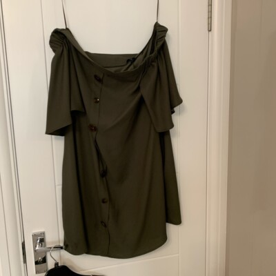 river island green bardot dress One Hundred Stars Giant Willow Green Pinch Pleat Dress main image 0
