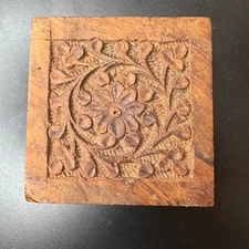 Hand Carved Wood Trinket Box Floral Design Small Jewelry Box