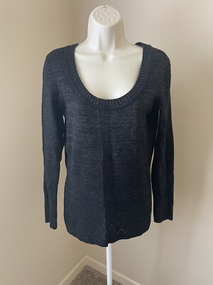Hillard and Hanson Women s Black/Mitalic Long Sleeve Soft Pullover Sweater s L