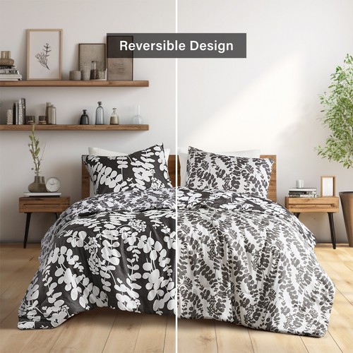 Modern Floral Print Reversible Twin XL Full Queen King Comforter Set All Season - Picture 7 of 26