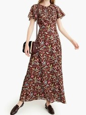 $198 NWT J. CREW Sz4 POINT SUR FLUTTER-SLEEVE MAXI DRESS METALLIC MENAGERIE PRIN