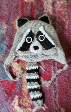 Handmade Kids Raccoon Winter Hat Fleece Lined