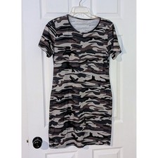 Camo T-Shirt Dress Casual Military Print Short Sleeve Bodycon Size M