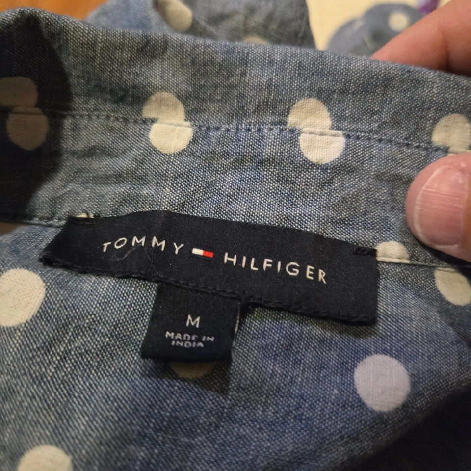 Tommy Hilfiger Blue White Polka Dot Button Up Shirt Men’s M Long Sleeve - Image 3 of 4