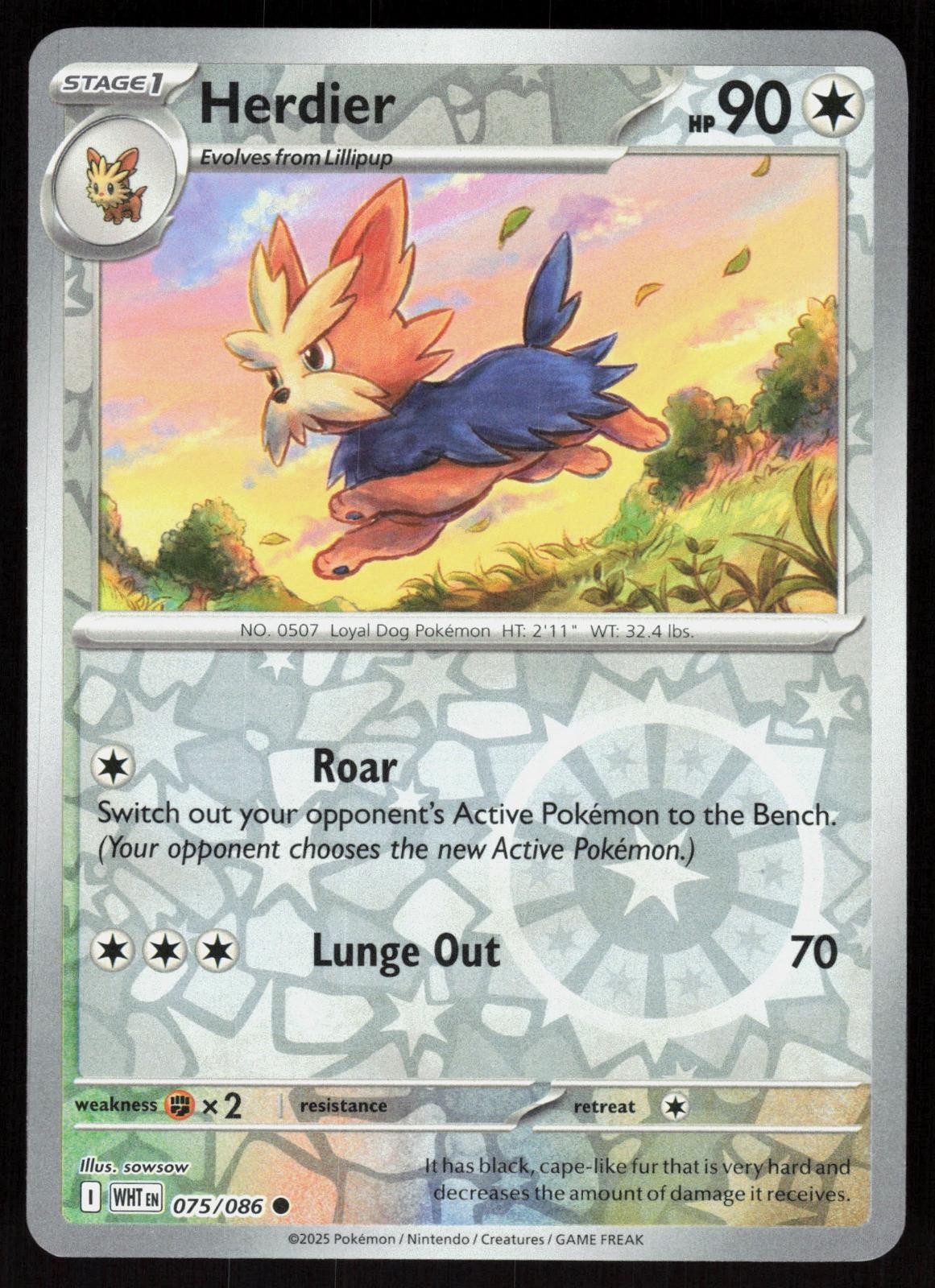Herdier 075/086 Common White Flare Pokemon Reverse Holo Near Mint