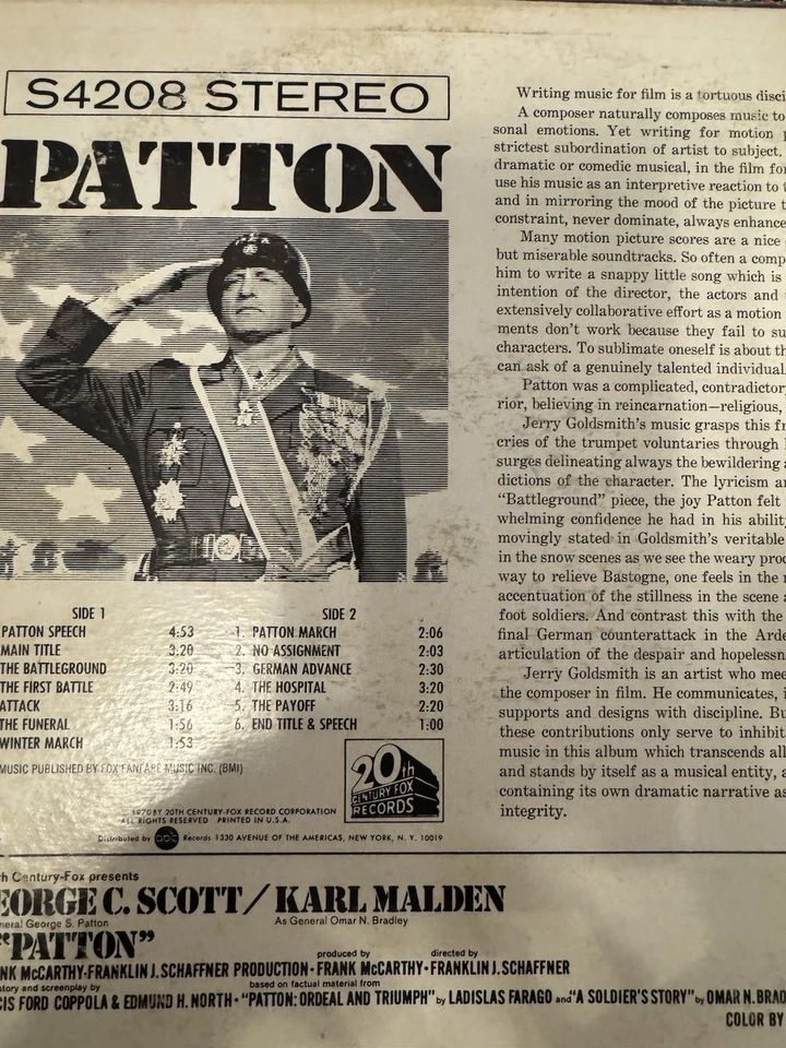 Patton (Original Motion Picture Score) Jerry Goldsmith 1970 – Vinyl, LP, Album - Image 2 of 4