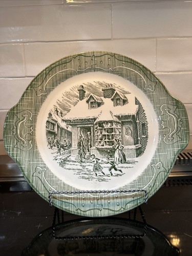 Vintage Rare The Old Curiosity Shop Cake Plate with Handles Green - Picture 1 of 9