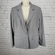 Ann Taylor Grey Check 1 Button Notch Lined Stretch Blazer Suit Jacket USA 10