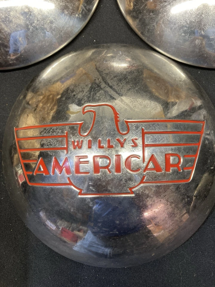 4 Original NOS 1941 1942 WILLYS AMERICAR HUBCAPS Willy's Overland Vintage Jeep - Image 4 of 4