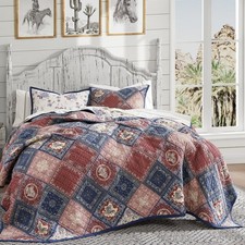 Patchwork Bandana Western Country Farmhouse Reversible King 3 Pc Quilt Bed Set