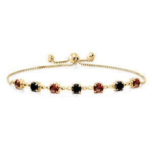 Authentic 3.11 Ct Round Red Garnet Black Diamond 18K Yellow Gold Plated Silver Bracelet