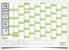 Jahresplaner 2027 DIN A0 gr&uuml;n gefaltet &ndash; Wandkalender gro&szlig;format
