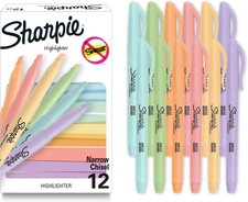 Sharpie Pocket Highlighters, Mild Pastel Colors, Assorted, Chisel Tip, 12 Count