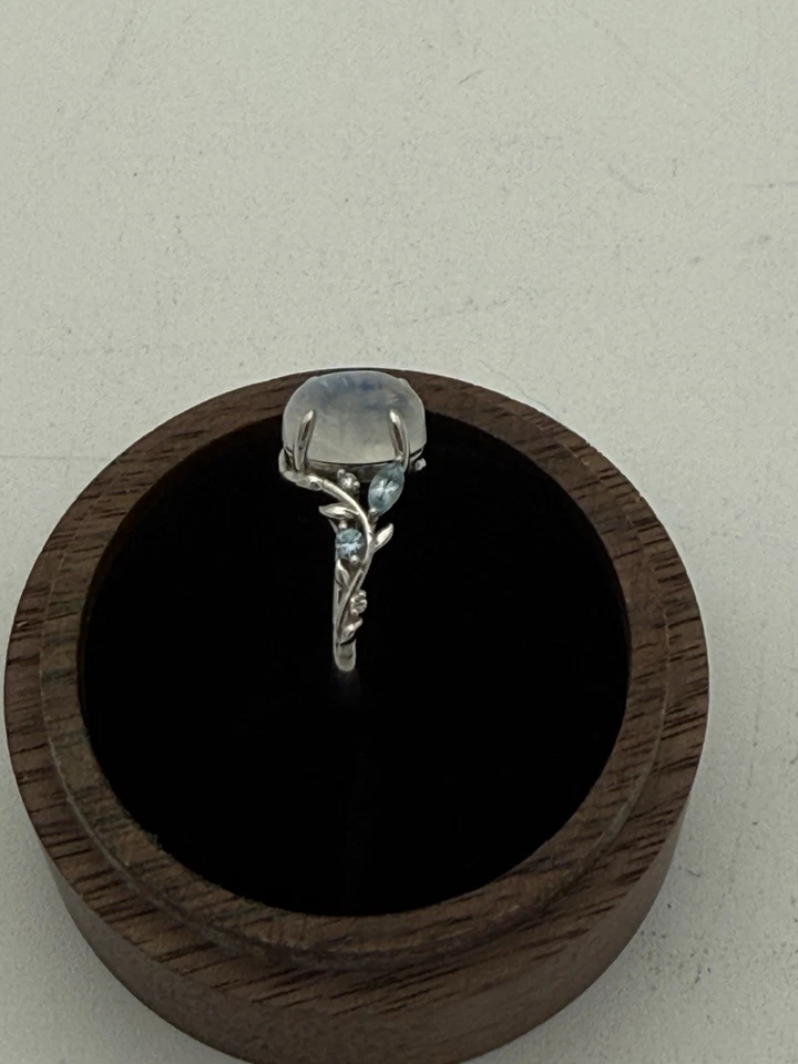 Единственное в своем роде кольцо из белого золота и палладия с лунным камнем и аквамарином на заказ - Изображение 4 из 4