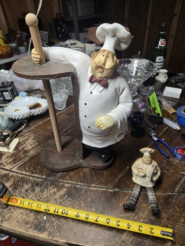 Tuscan Bistro Fat Chef Paper Towel Stand & Wine Shelf Sitter Resin Decor Set