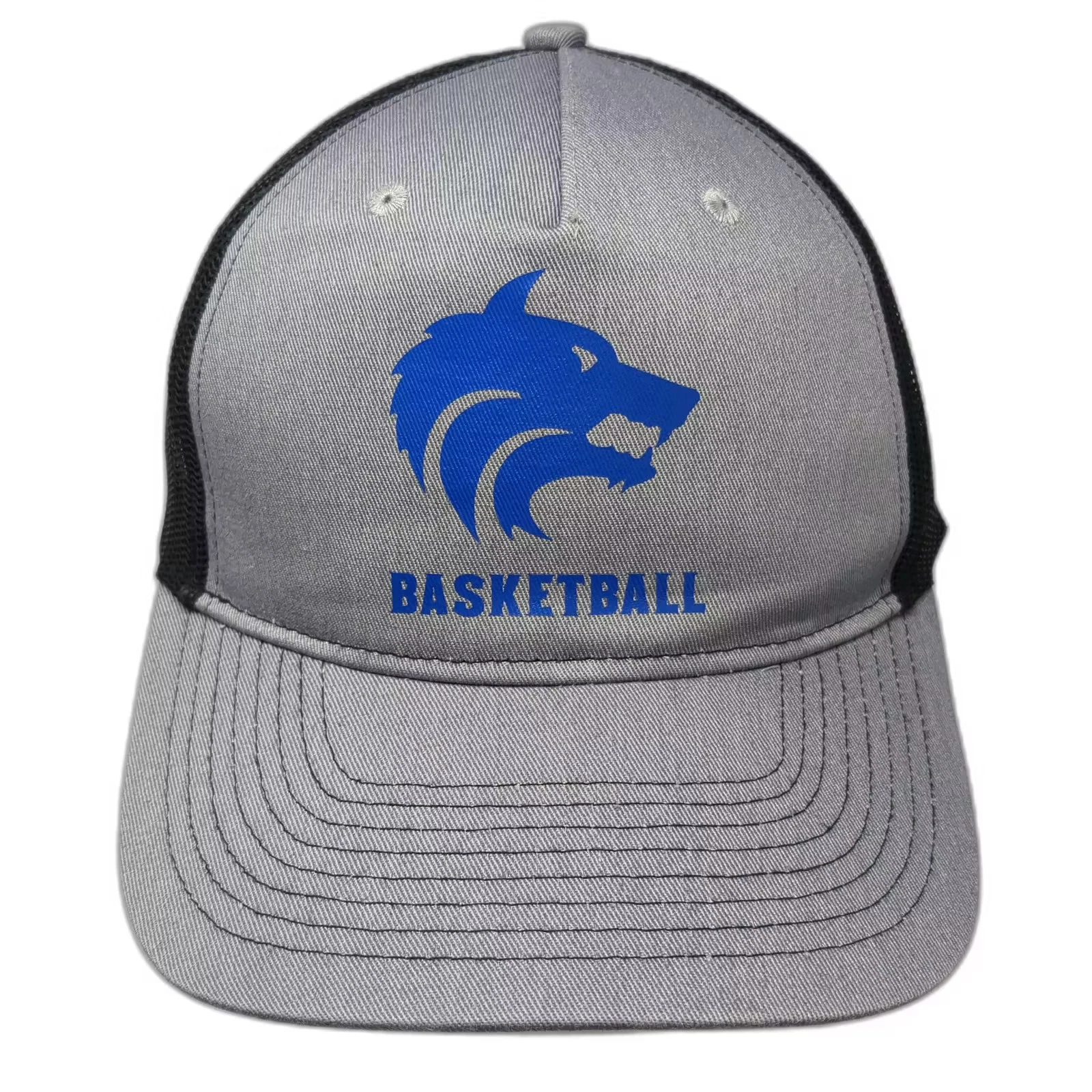Port Authority Trucker Hat Gray Black Snapback One Size Basketball Wolf Graphic
