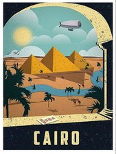 Cairo Egypt Pyramids Vintage Travel Poster 24x36 Retro Wall Art Print