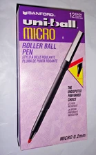 12 SANFORD UNI-BALL MICRO .2 mm ROLLER PENS RED,Vintage,Vtg 60152