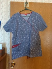 Ladies XL Scrub Top, Polka Dot Print Drawstring Waist Light Weight Material