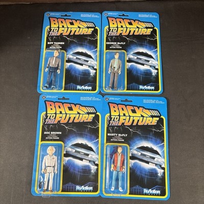 (4) BACK TO THE FUTURE REACTION FIGURE GEORGE MARTY MCFLY DOC BROWN BIFF NEW