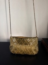 La Regale Gold Mesh Evening Bag Beaded Quilted Clutch Chain Shoulder Strap Purse