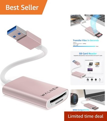 Plug and Play USB 3.0 Dual Slot SD Micro SD Card Reader for PC and Camera Pink