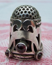 Fine Silver Thimble with Garnet Gem Stones De...