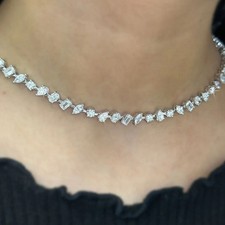 White Gold Lab Grown Diamond Tennis Necklace- DE/VVS 15CT Fancy Cut Multi Shape
