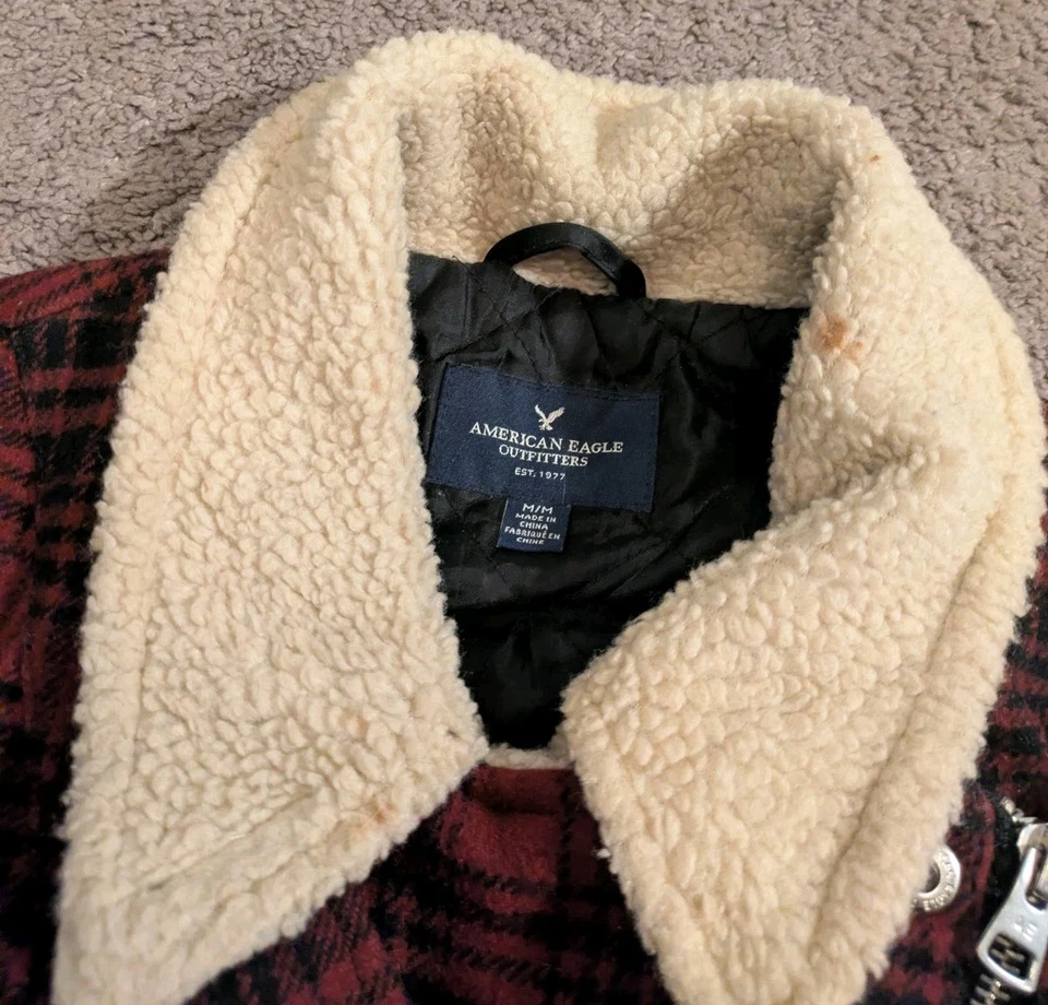 Chaqueta Bomber American Eagle Mezcla Lana Acolchada Búfalo Cuadros Moto Cremallera Para Mujer M Foto 3 de 4