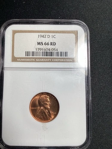 Beautiful High Grade 1942-D Lincoln Cent.  NGC GRADED MS66 RED
