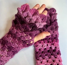 Crocheted Dragon Scale Fingerless Gloves: Colorful Acrylic Arm Warmers