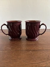 Vintage Set Of 2 Turnbury By Dinex 3000 Cranberry Coffee Mugs Melamine Swirl