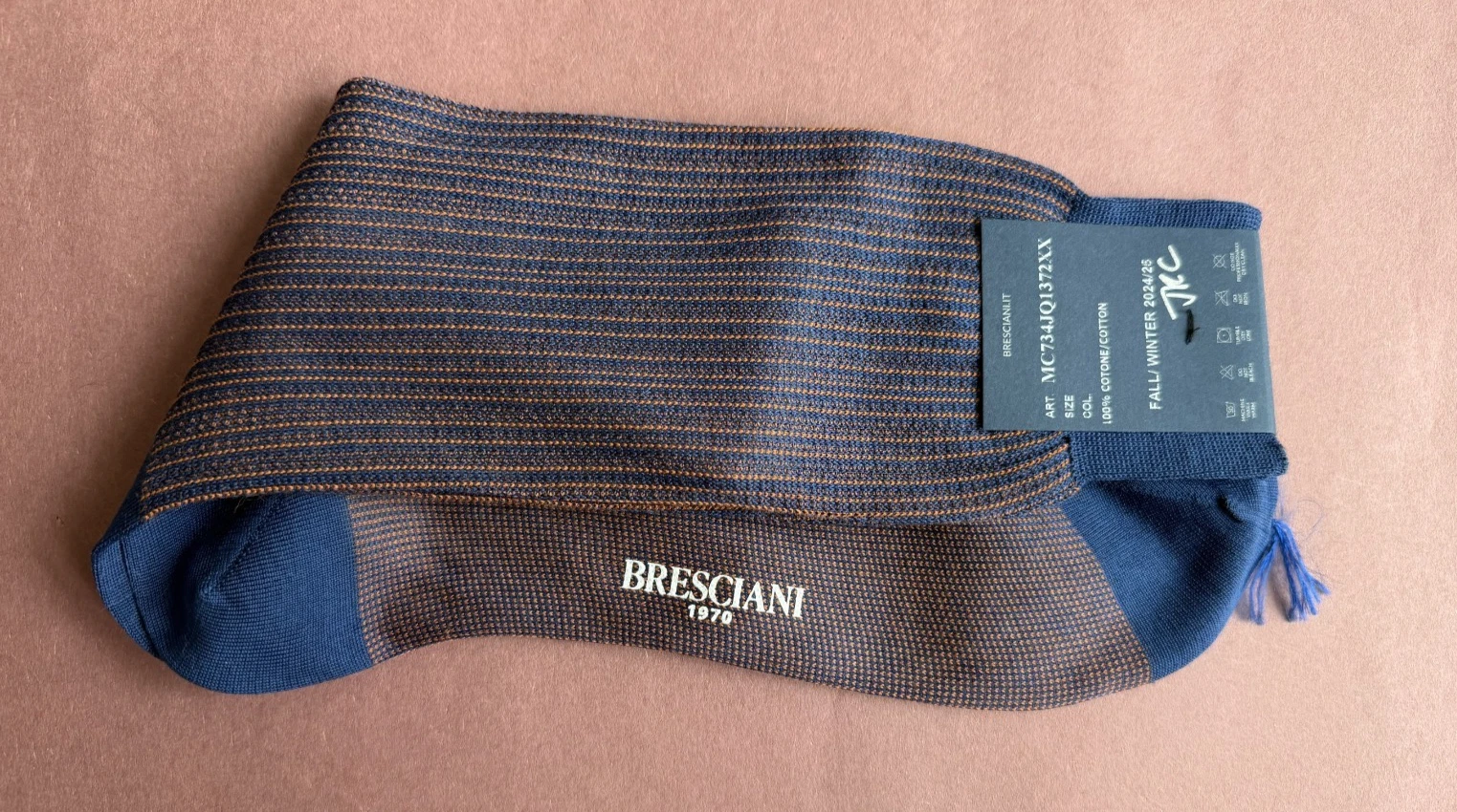 Fall/Winter 2024 Men's Bresciani Socks NWT 100% Cotton Blue Orange Stripe