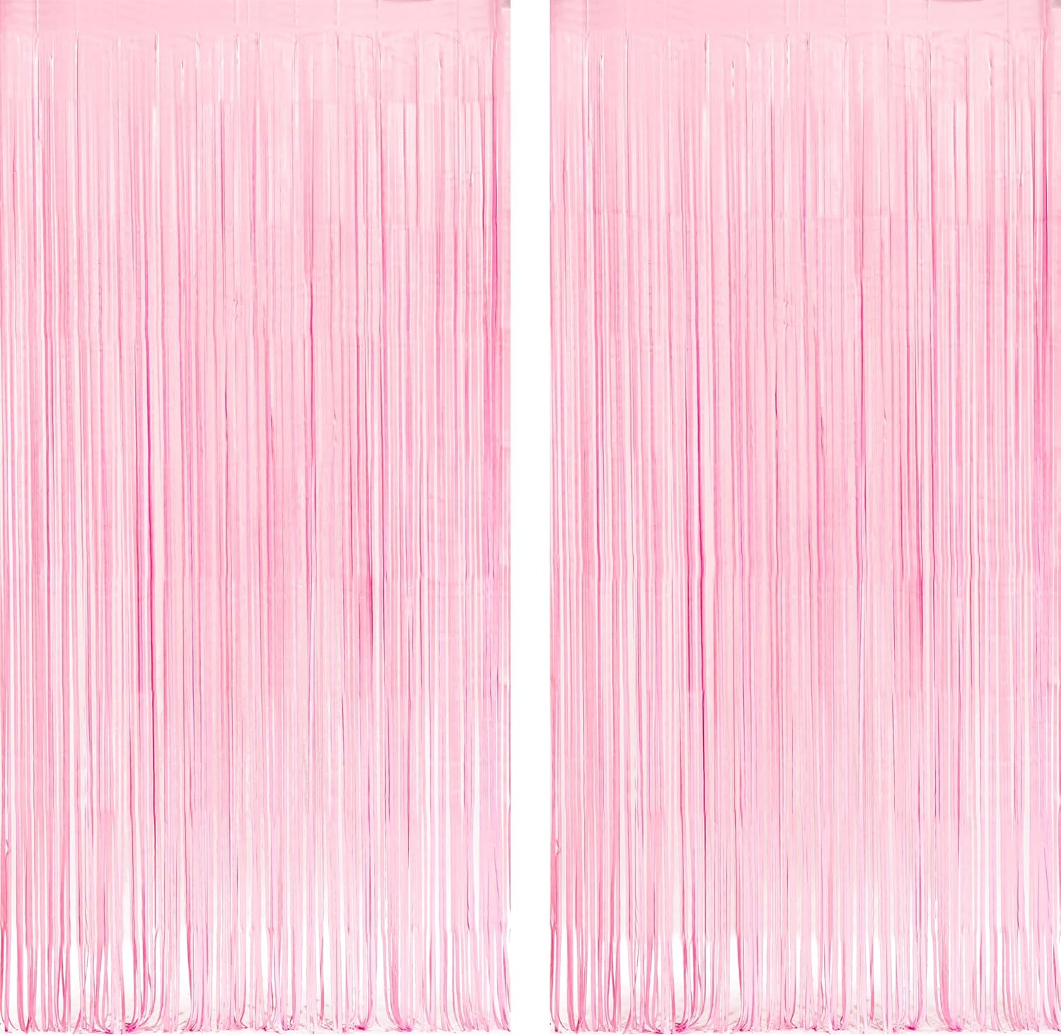 Pastel Pink Party Backdrop Decoration -  Baby Pink Foil Fringe Streamers for Bab