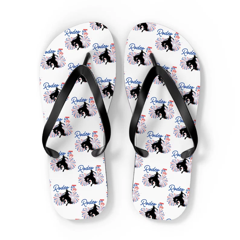 Rodeo Cowboy USA Flip Flops, Western Patriotic 4th of July Flip Flops