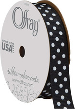 Offray 467992 5/8" Wide Grosgrain Ribbon, Black and White Polka Dot, 3 Yards