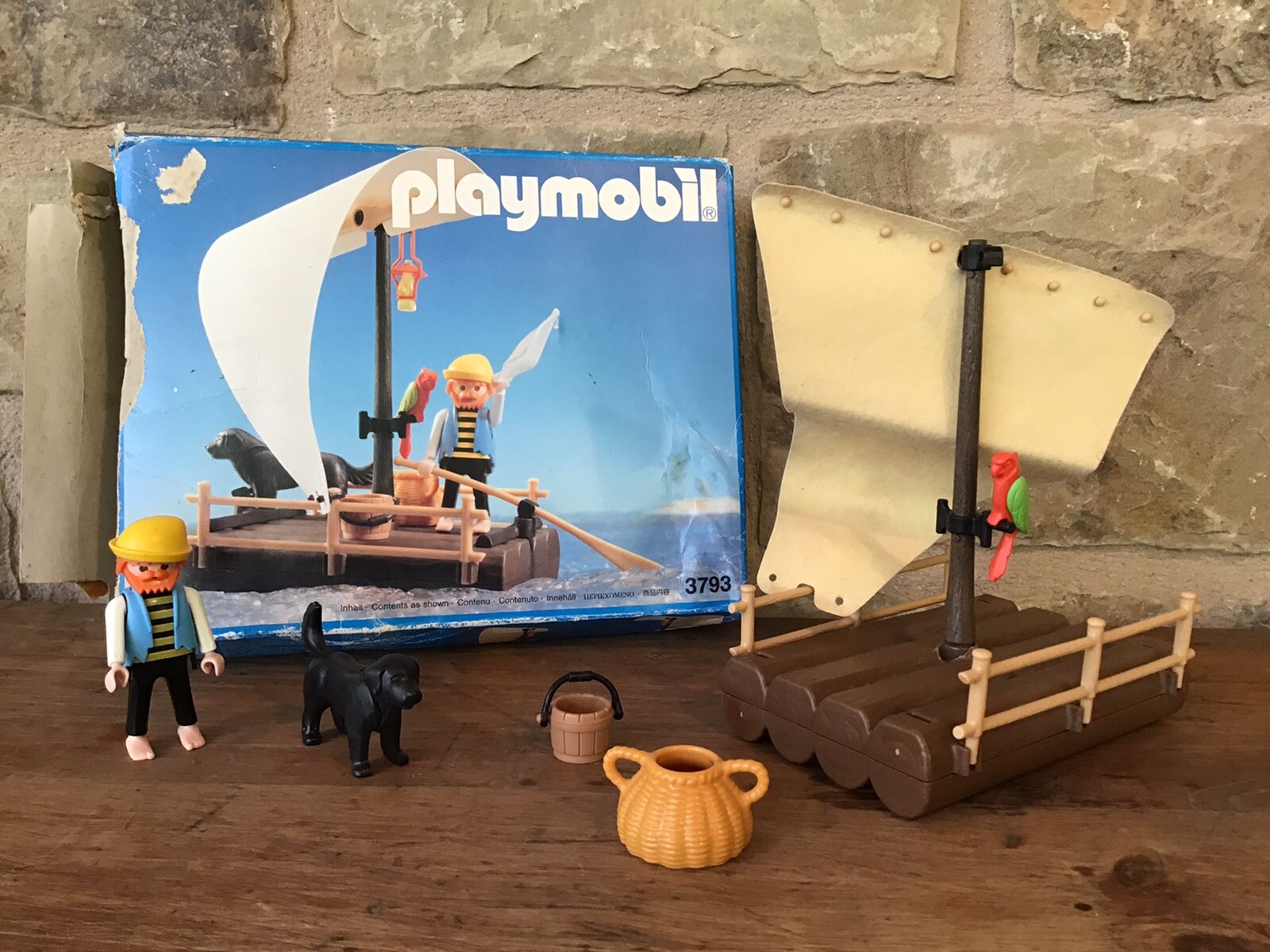Vintage Playmobil 3793 Pirate Raft Sail w/ Box 1990 Incomplete