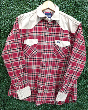 Wrangler Western Cowboy Pearl Snap Red Plaid Canvas Shirt Heavyweight Men's XL