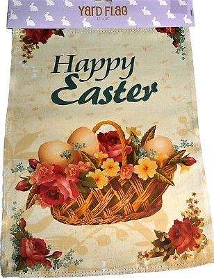 EASTER Yard Flag~12'' x 18''~ HAPPY EASTER/EASTER BASKET- Design on both sides