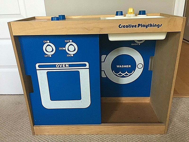 Vintage 1980  Creative Playthings Wood Kitchen Stove Sink Washer Oven