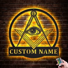 Personalized Name Masonic Square and Compass Metal Sign With/without Leds