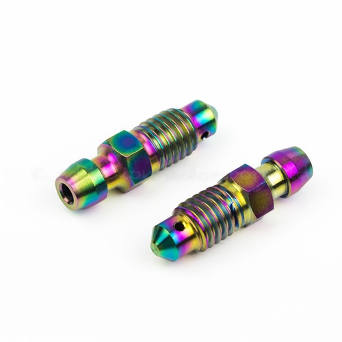 2x Titanium Rainbow Bleed Nipple Screws Brembo M4, M50 Brake Calipers