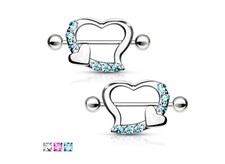 1 Pair CZ Pave Gem Double Heart Nipple Shields Barbells Body Jewelry