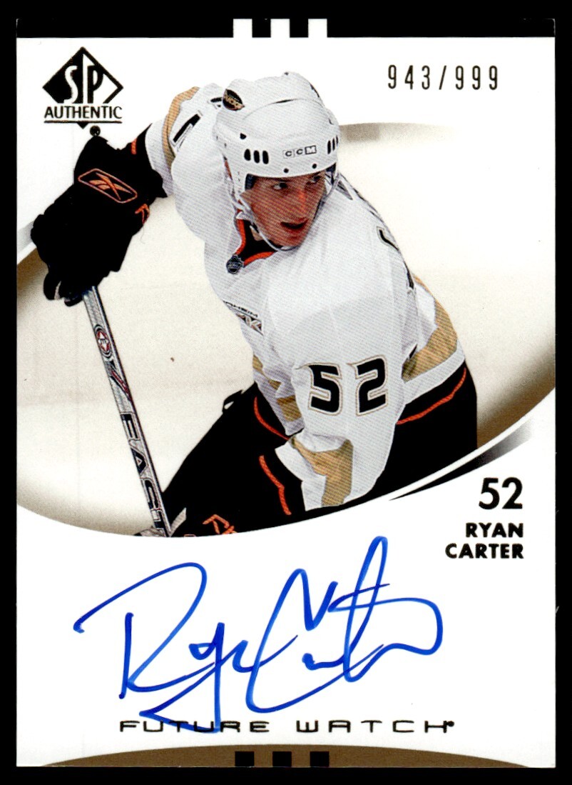 2007-08 SP AUTHENTIC FUTURE WATCH AUTO Ryan Carter Rookie Auto 943/999 Anaheim