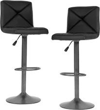 Bar Stools Set of 2, Counter Height Adjustable Swivel with Backs, PU Leather Bar