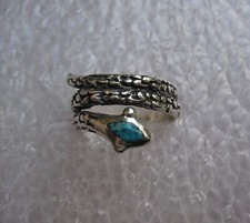 Pre-Owned Snake Ring Sterling Silver and Turquoise sz 6.75
